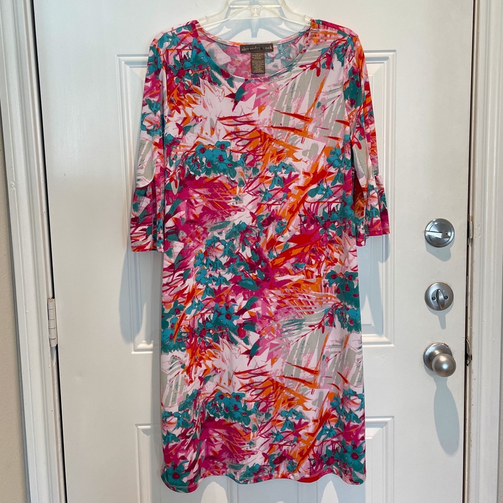 Alexandra + Oak Tropical Floral Pink Orange Short-Sleeve Shift Dress Size XL